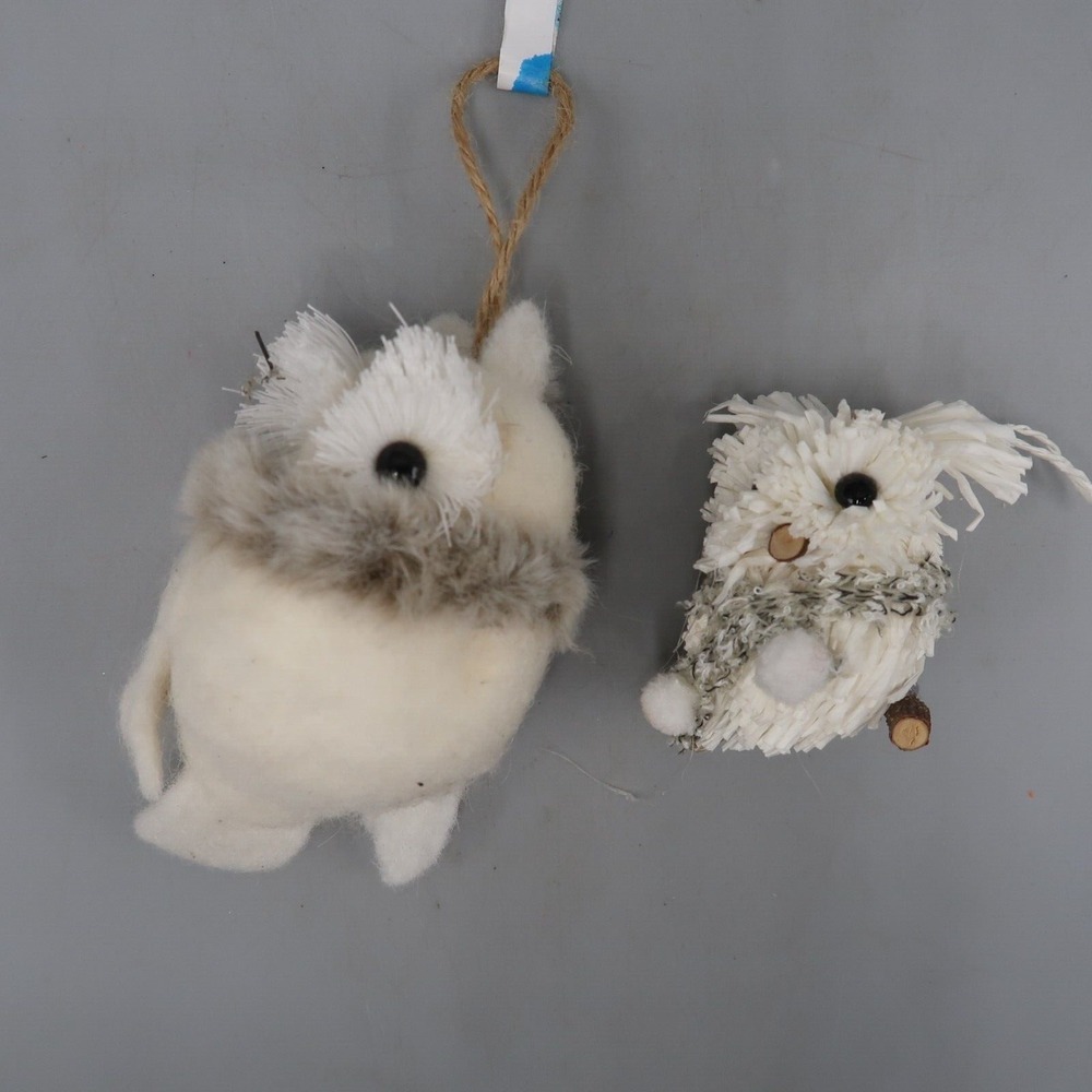2 Target Wondershop Christmas Ornament Snow Owl Realistic Faux Fur lot